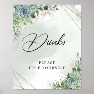 Succulents eucalyptus guld ram boho Drinks Sign Poster