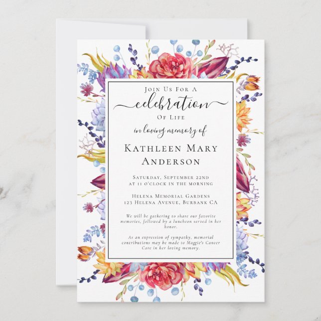 Succulents Firande av inbjudan till livstidssemest (Framsida)