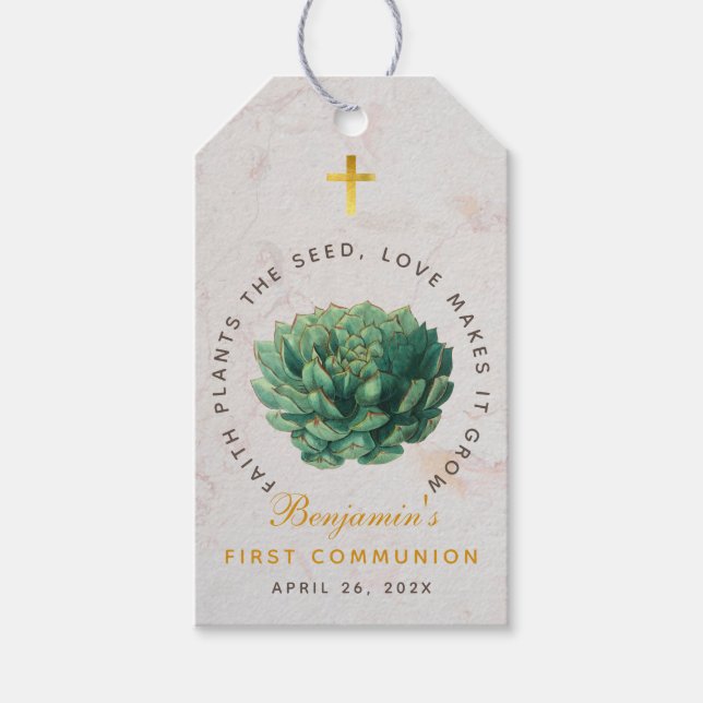 Succulents First Communion Faith Plants the Seed Presentetikett (Framsidan)