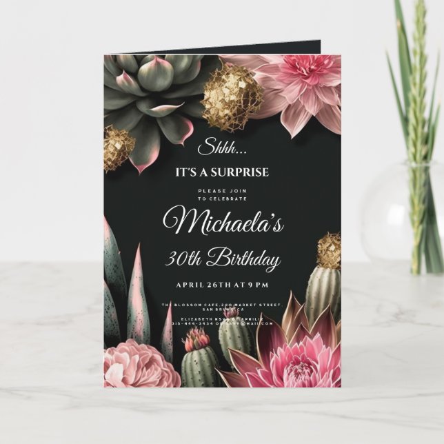 Succulents Flowers Birthday-överraskning party Blo Inbjudan (Framsida)