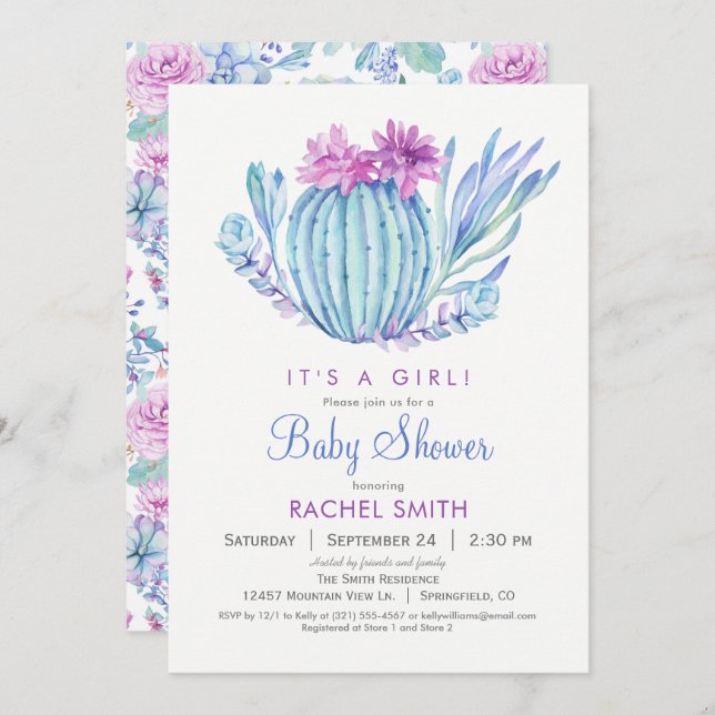 Succulents Girl Baby Shower-inbjudan Inbjudningar (Fram/baksida)