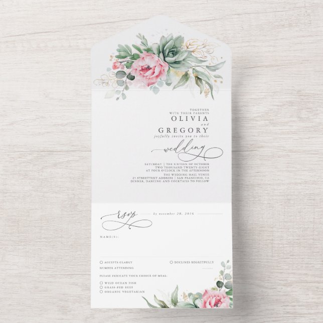 Succulents Greenery and Rosa Flowers Boho Bröllop (Inside)