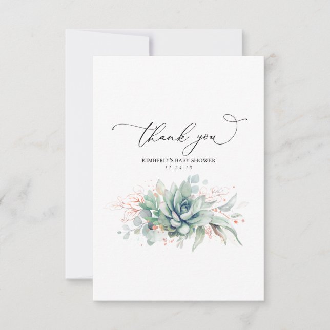 Succulents Greenery Baby Shower Tack Kort (Framsida)