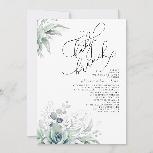 Succulents Greenery Brunch Baby Shower-inbjudan Inbjudningar (Framsida)