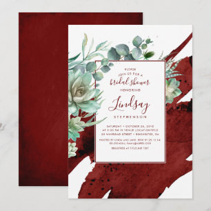 Succulents Greenery Burgundy Red Möhippa Inbjudningar