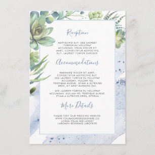 Succulents Greenery Dusty Blue Bröllop Information Tilläggskort