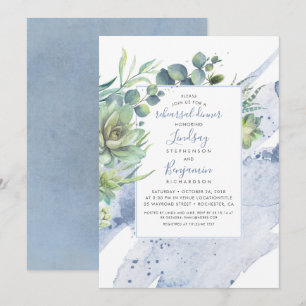 Succulents Greenery Dusty Blue Rehearsal Dinner Inbjudningar