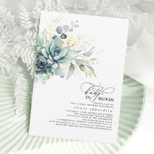 Succulents Greenery Guld Lämnar Boho Baby Shower Inbjudningar
