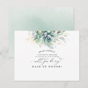 Succulents Greenery Guld Löv Bridesmaid Frieri Inbjudningar