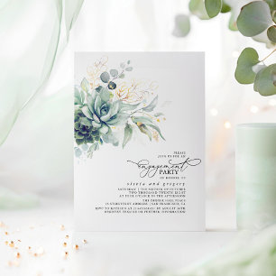 Succulents Greenery Guld Löv Förlovningsfest Inbjudningar
