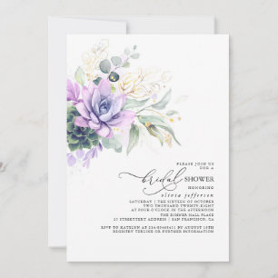 Succulents Greenery Guld Lövs Boho Möhippa Inbjudningar