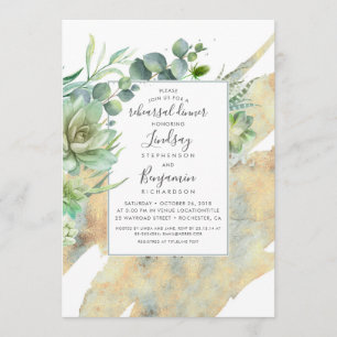 Succulents Greenery Guld Splatter Rehearsal Dinner Inbjudningar