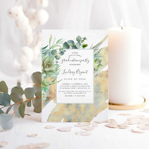 Succulents Greenery Guld Watercolor Studenten Inbjudningar