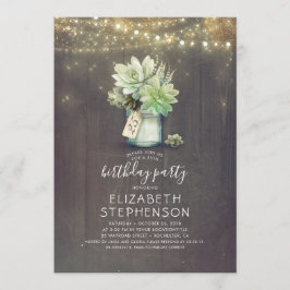 Succulents Greenery Mason Burk Rustic Birthday Inbjudningar
