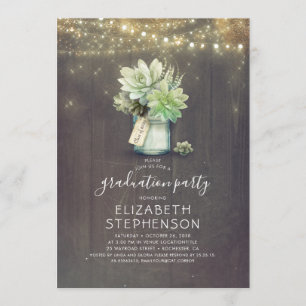 Succulents Greenery Mason Burk Rustic Studenten Inbjudningar