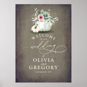 Succulents Greenery och Pumpkins Bröllop Welcome Poster
