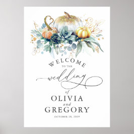 Succulents Greenery och Pumpkins Bröllop Welcome Poster