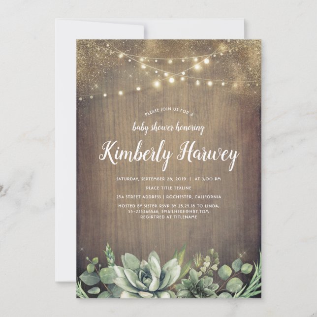 Succulents Greenery Rustic Land Baby Shower Inbjudningar (Framsida)