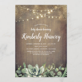 Succulents Greenery Rustic Land Baby Shower Inbjudningar