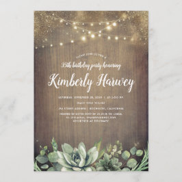 Succulents Greenery Rustic Land Birthday Inbjudningar