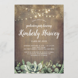 Succulents Greenery Rustic Modern Studenten Inbjudningar