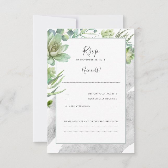 Succulents Greenery Silver Foil Bröllop OSA Kort (Framsida)