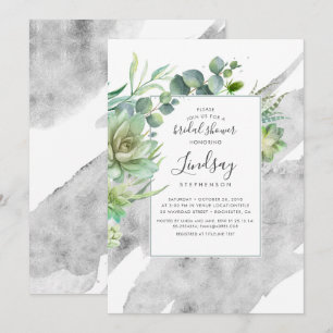 Succulents Greenery Silver Foil Möhippa Inbjudningar