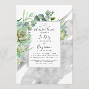 Succulents Greenery Silver Foil Rehearsal Dinner Inbjudningar