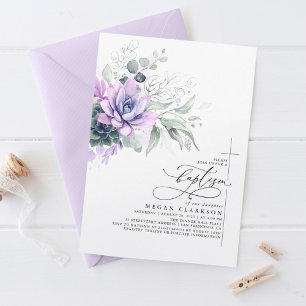 Succulents Greenery Silver Löv Elegant Baptism Inbjudningar