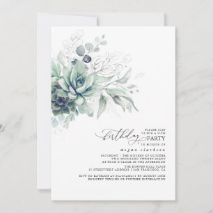 Succulents Greenery Silver Lövs Boho Birthday Inbjudningar
