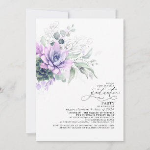 Succulents Greenery Silver Lövs Boho Studenten Inbjudningar