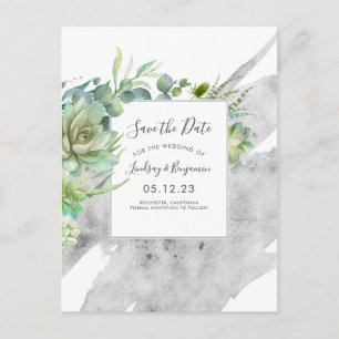 Succulents Greenery Silver Splatters Save the Date Meddelande Vykort