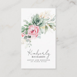 Succulents Grey and Rosa Flowers Elegant Visitkort