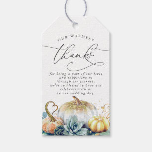 Succulents Grey och Guld Pumpkins Fall Tack Presentetikett