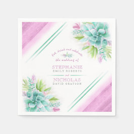 Succulents grönt rosa vattenfärgen personligt bröl pappersservett