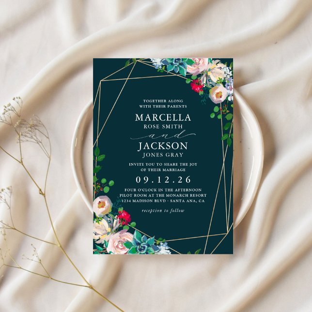 Succulents & Guld Chic Weddin Inbjudningar (Skapare uppladdad)