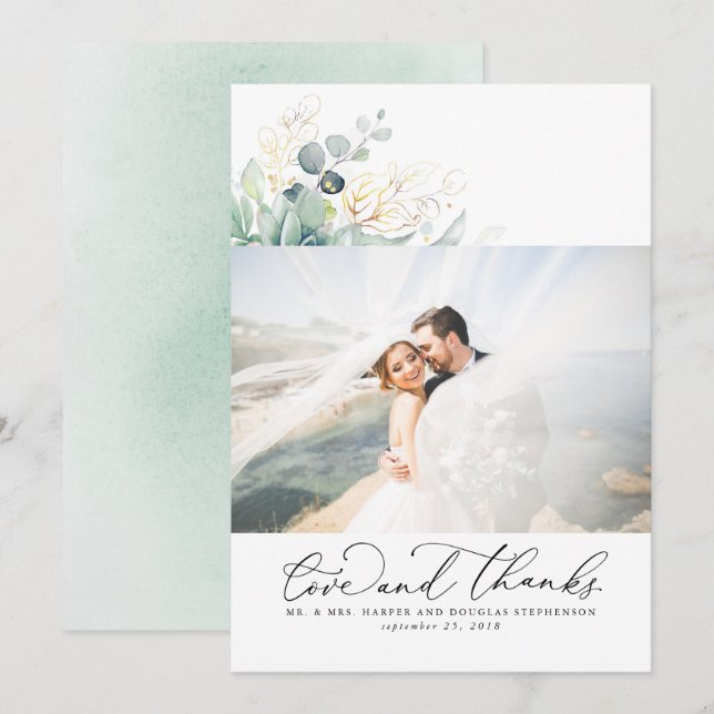 Succulents Guld Greenery Elegant bröllop Tack Kort (Fram/baksida)