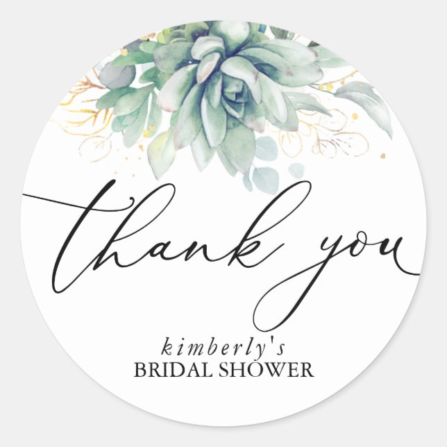 Succulents Guld Greenery Tack Runt Klistermärke (Framsida)