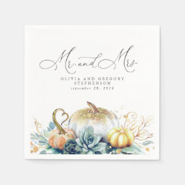 Succulents Guld Pumpkins Fall Wedding Pappersservett