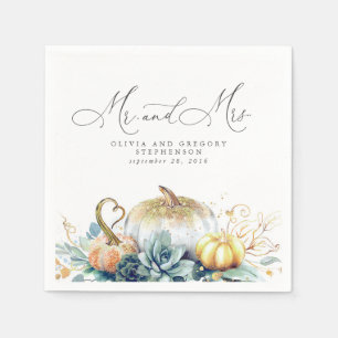 Succulents Guld Pumpkins Fall Wedding Pappersservett