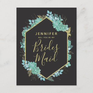 Succulents Guld Ram kommer att bli min brudgummi Inbjudningar