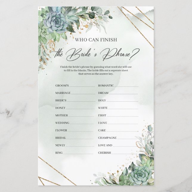 Succulents guld Vem kan avsluta Brides fras (Framsida)