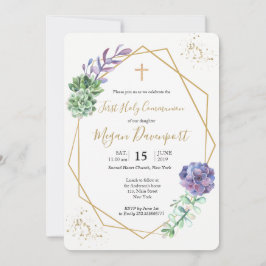 Succulents Lila Communion Inbjudningar