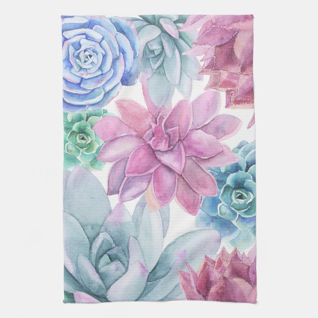 Succulents Modern Chic Fiesta Garden Blommigt Whit Kökshandduk (Vertikal)