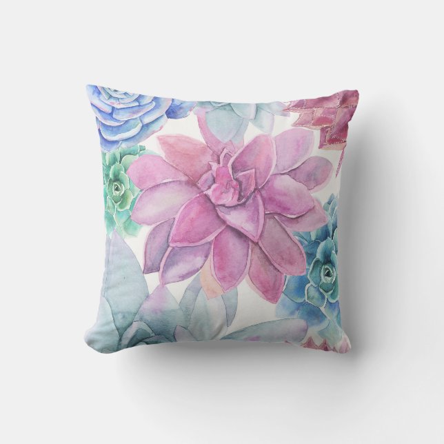 Succulents Modern Chic Fiesta Garden Blommigt Whit Kudde (Framsida)