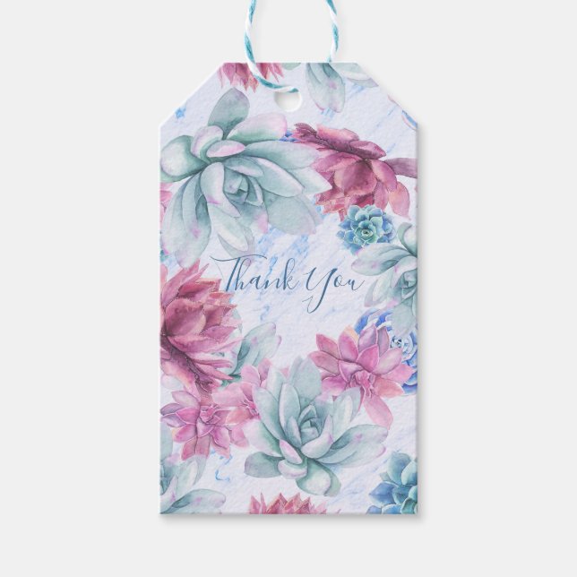 Succulents Modern Chic Marble Möhippa Fiesta Presentetikett (Framsidan)