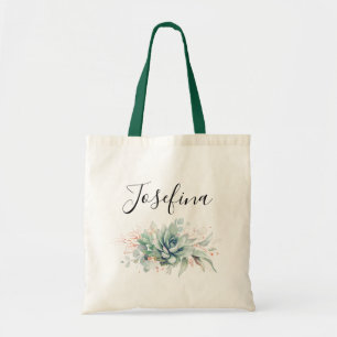 Succulents och Greenery Elegant Script Namn Tygkasse