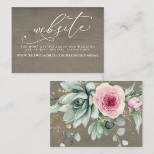 Succulents och Guld Greenery Bröllop webbplats-kor Visitkort