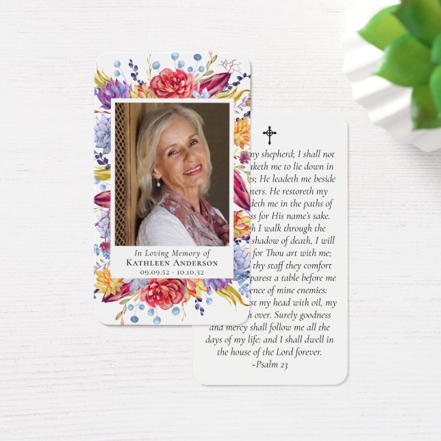 Succulents Photo Memorial Prayer Card Visitkort (Skivbord)