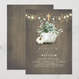 Succulents Pumpkins Guld Kor Fall Baptism Inbjudningar